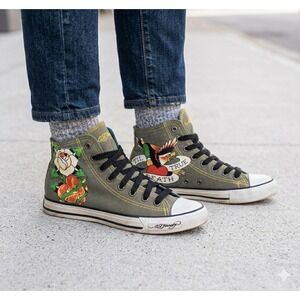 ED HARDY Hi-Top Canvas Sneakers Youth sz 3 Tattoo Inspo Art Y2K Streetwear Retro
